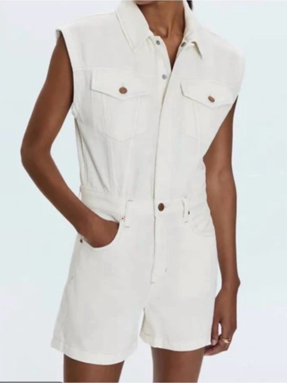 pistola Ecru Sleeveless Denim Romper
